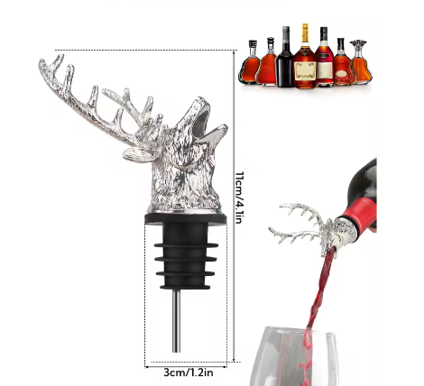 Retro Wijnschenker met Flessenstop – RVS Schenktuit en Zinklegering Wijnbeluchter