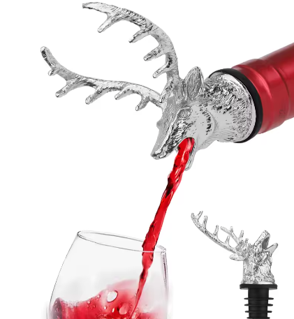 Retro Wijnschenker met Flessenstop – RVS Schenktuit en Zinklegering Wijnbeluchter
