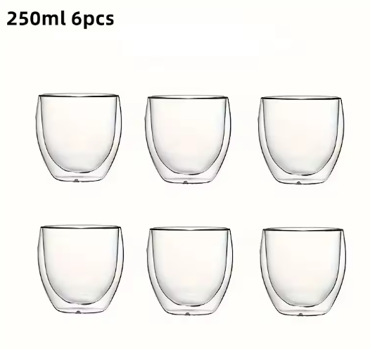 Set van 6 Dubbelwandige Glazen Koffiekopjes – Geïsoleerde Espresso en Latte Bekers
