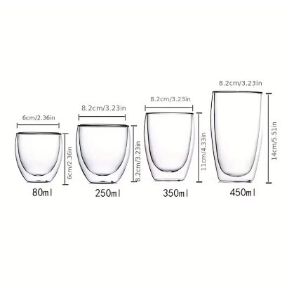 Set van 6 Dubbelwandige Glazen Koffiekopjes – Geïsoleerde Espresso en Latte Bekers