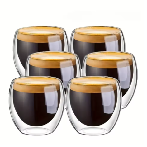 Set van 6 Dubbelwandige Glazen Koffiekopjes – Geïsoleerde Espresso en Latte Bekers