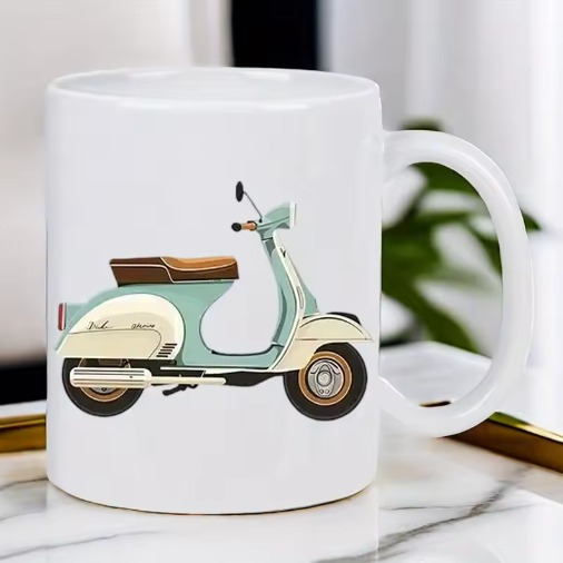 Vintage Scooter Keramische Koffiemok – Retro Design Koffiebeker 320 ml