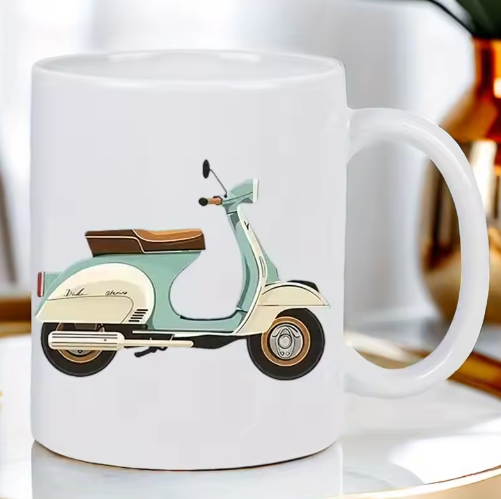 Vintage Scooter Keramische Koffiemok – Retro Design Koffiebeker 320 ml