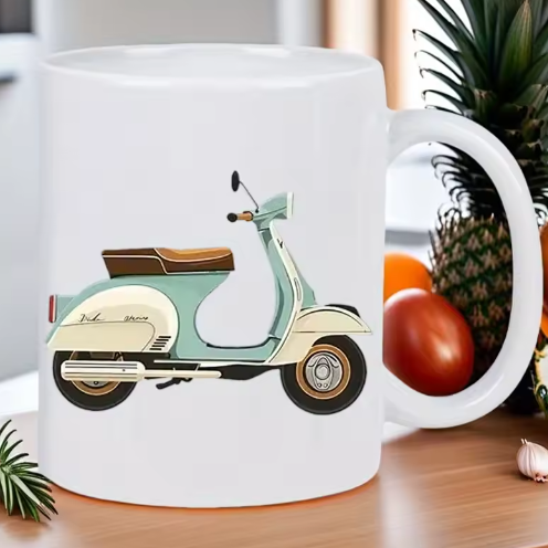 Vintage Scooter Keramische Koffiemok – Retro Design Koffiebeker 320 ml