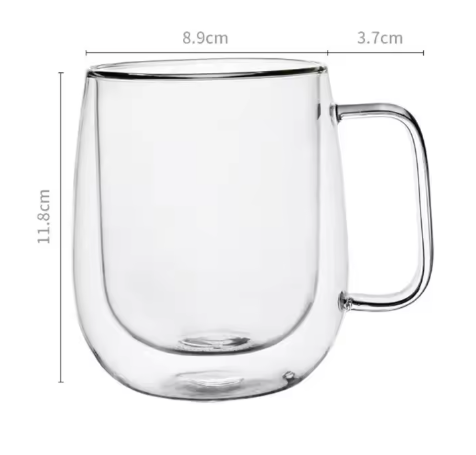 Dubbelwandige Glazen Koffiemok met Handvat – Hittebestendig Borosilicaatglas 150–350 ml
