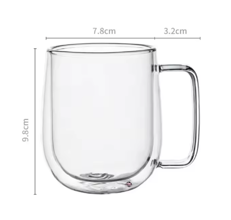 Dubbelwandige Glazen Koffiemok met Handvat – Hittebestendig Borosilicaatglas 150–350 ml
