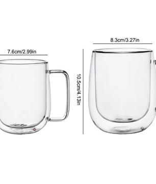 Dubbelwandige Glazen Koffiemok met Handvat – Hittebestendig Borosilicaatglas 150–350 ml