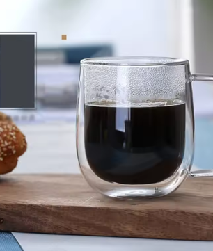 Dubbelwandige Glazen Koffiemok met Handvat – Hittebestendig Borosilicaatglas 150–350 ml