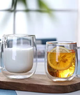 Dubbelwandige Glazen Koffiemok met Handvat – Hittebestendig Borosilicaatglas 150–350 ml