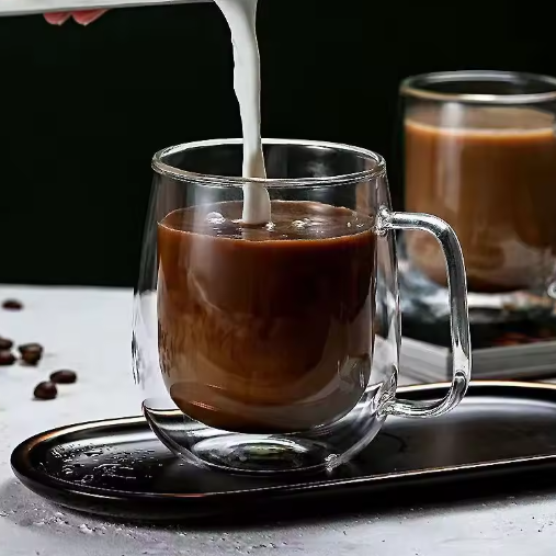 Dubbelwandige Glazen Koffiemok met Handvat – Hittebestendig Borosilicaatglas 150–350 ml