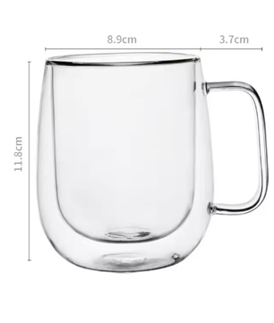 Dubbelwandige Glazen Koffiemok met Handvat – Hittebestendig Borosilicaatglas 150–350 ml