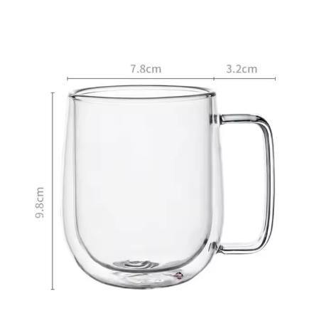 Dubbelwandige Glazen Koffiemok met Handvat – Hittebestendig Borosilicaatglas 150–350 ml