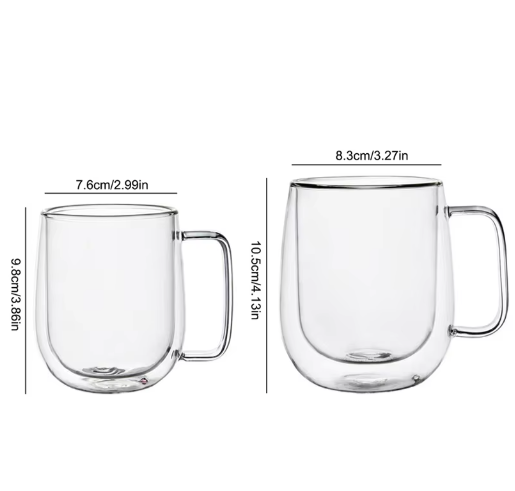 Dubbelwandige Glazen Koffiemok met Handvat – Hittebestendig Borosilicaatglas 150–350 ml