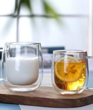 Dubbelwandige Glazen Koffiemok met Handvat – Hittebestendig Borosilicaatglas 150–350 ml