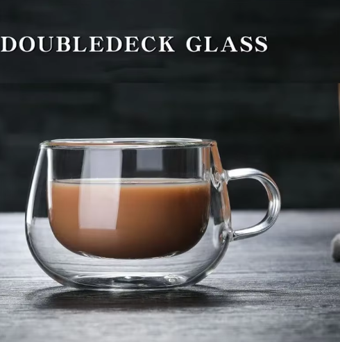 Dubbelwandige Glazen Koffiemok met Handvat – Hittebestendig Borosilicaatglas 150–350 ml