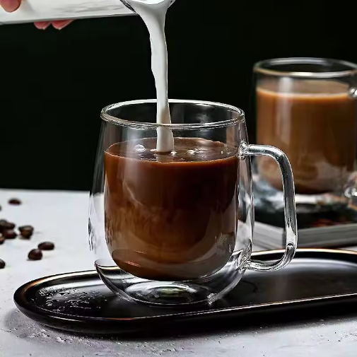 Dubbelwandige Glazen Koffiemok met Handvat – Hittebestendig Borosilicaatglas 150–350 ml