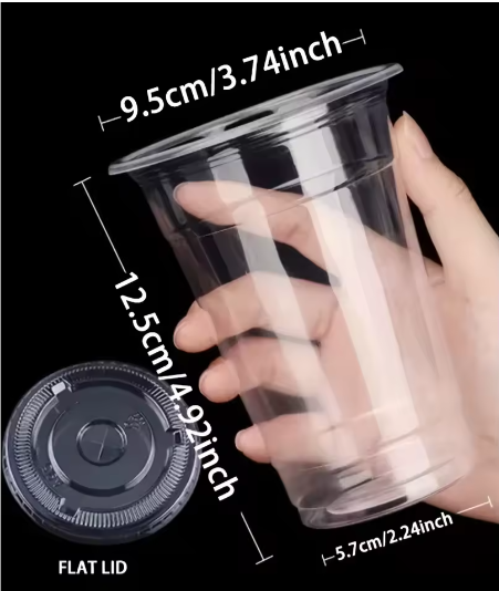 Set van 50 Wegwerp Plastic Bekers met Deksels – 12/16 oz Bekers voor IJskoffie, Smoothies en Koude Drankjes