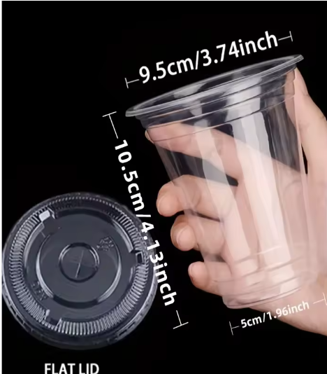 Set van 50 Wegwerp Plastic Bekers met Deksels – 12/16 oz Bekers voor IJskoffie, Smoothies en Koude Drankjes