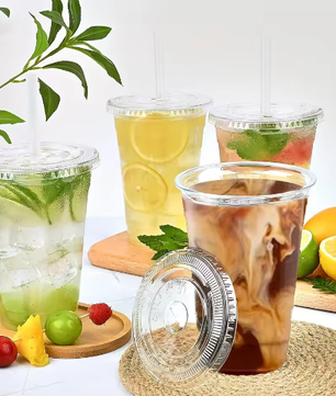 Set van 50 Wegwerp Plastic Bekers met Deksels – 12/16 oz Bekers voor IJskoffie, Smoothies en Koude Drankjes