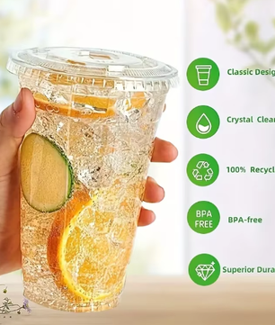 Set van 50 Wegwerp Plastic Bekers met Deksels – 12/16 oz Bekers voor IJskoffie, Smoothies en Koude Drankjes