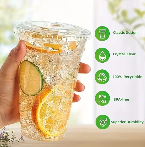 Set van 50 Wegwerp Plastic Bekers met Deksels – 12/16 oz Bekers voor IJskoffie, Smoothies en Koude Drankjes