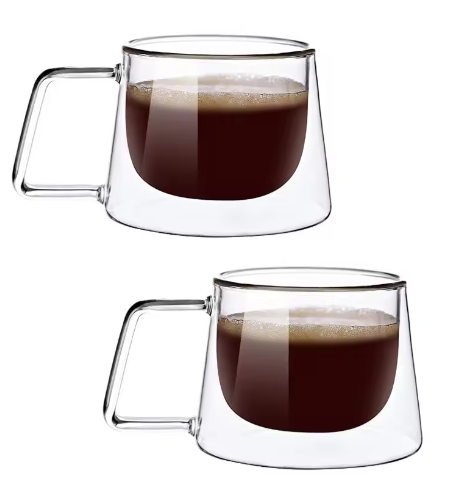 Dubbelwandige Glazen Espressokop – 200 ml Hittebestendig Koffiekopje met Handvat