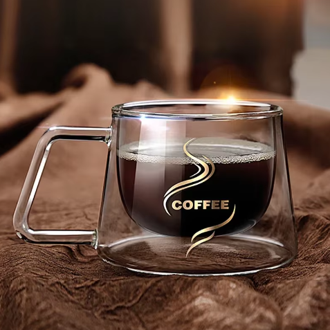 Dubbelwandige Glazen Espressokop – 200 ml Hittebestendig Koffiekopje met Handvat