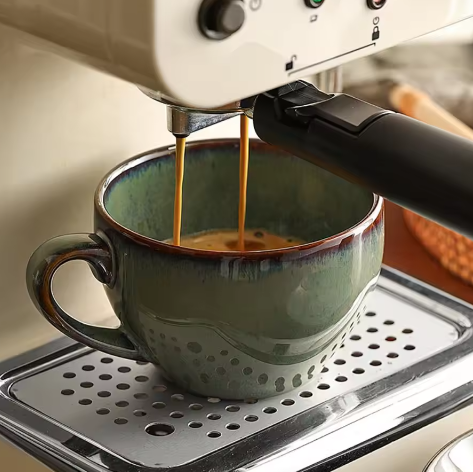 Retro Keramische Koffiekop met Schotel 300 ml – Koffiemok Set voor Latte en Thee