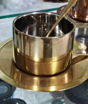 RVS Dubbelwandige Koffiekop met Schotel 200 ml – Herbruikbare Espresso- en Melkkop Set