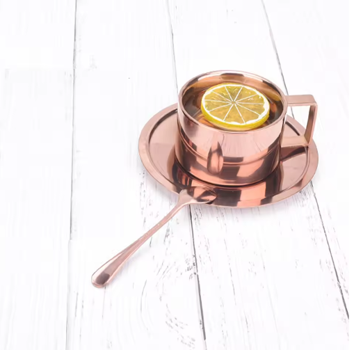 RVS Dubbelwandige Koffiekop met Schotel 200 ml – Herbruikbare Espresso- en Melkkop Set