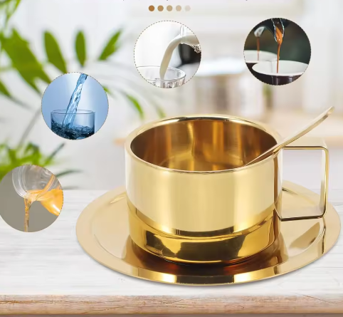 RVS Dubbelwandige Koffiekop met Schotel 200 ml – Herbruikbare Espresso- en Melkkop Set