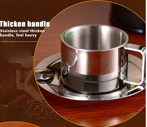 RVS Dubbelwandige Koffiekop met Schotel 200 ml – Herbruikbare Espresso- en Melkkop Set