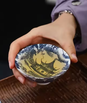 Blauw-Wit Porseleinen Kung Fu Theekopje 70 ml – Traditioneel Chinees Theekopje