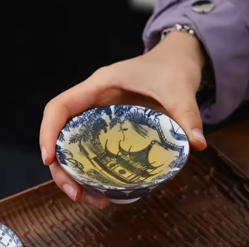 Blauw-Wit Porseleinen Kung Fu Theekopje 70 ml – Traditioneel Chinees Theekopje