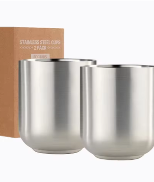 Set van 2 Dubbelwandige RVS Mokken 280 ml – Geïsoleerde Metalen Drinkbekers voor Thuis, Restaurant en Camping