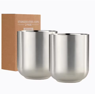 Set van 2 Dubbelwandige RVS Mokken 280 ml – Geïsoleerde Metalen Drinkbekers voor Thuis, Restaurant en Camping