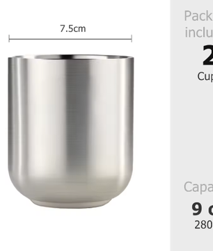 Set van 2 Dubbelwandige RVS Mokken 280 ml – Geïsoleerde Metalen Drinkbekers voor Thuis, Restaurant en Camping