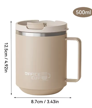 Dubbelwandige RVS Koffiemok met Handvat – Geïsoleerde Drinkbeker met Deksel