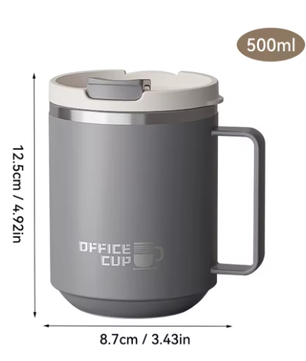 Dubbelwandige RVS Koffiemok met Handvat – Geïsoleerde Drinkbeker met Deksel