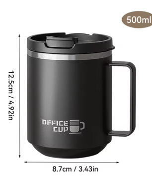 Dubbelwandige RVS Koffiemok met Handvat – Geïsoleerde Drinkbeker met Deksel