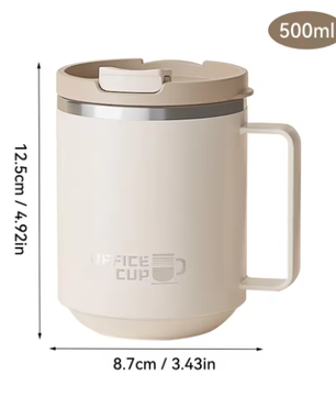 Dubbelwandige RVS Koffiemok met Handvat – Geïsoleerde Drinkbeker met Deksel