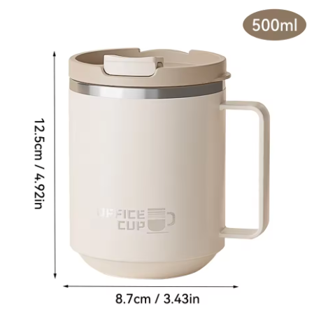 Dubbelwandige RVS Koffiemok met Handvat – Geïsoleerde Drinkbeker met Deksel