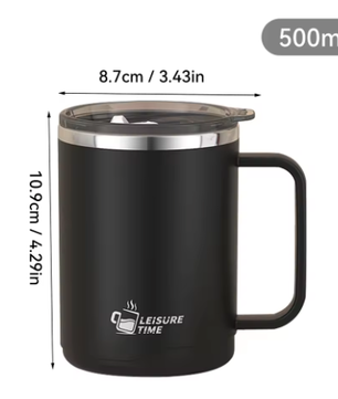 Dubbelwandige RVS Koffiemok met Handvat – Geïsoleerde Drinkbeker met Deksel