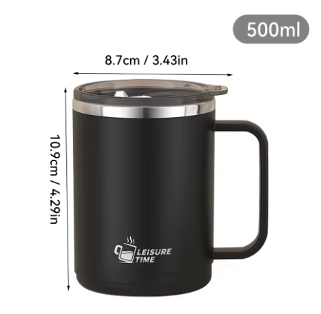 Dubbelwandige RVS Koffiemok met Handvat – Geïsoleerde Drinkbeker met Deksel