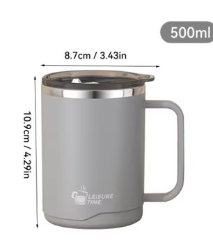 Dubbelwandige RVS Koffiemok met Handvat – Geïsoleerde Drinkbeker met Deksel