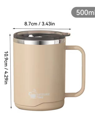 Dubbelwandige RVS Koffiemok met Handvat – Geïsoleerde Drinkbeker met Deksel