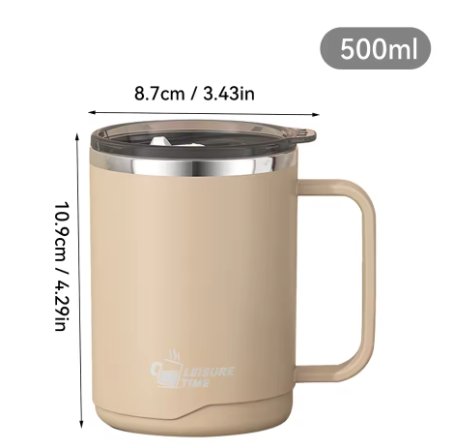 Dubbelwandige RVS Koffiemok met Handvat – Geïsoleerde Drinkbeker met Deksel