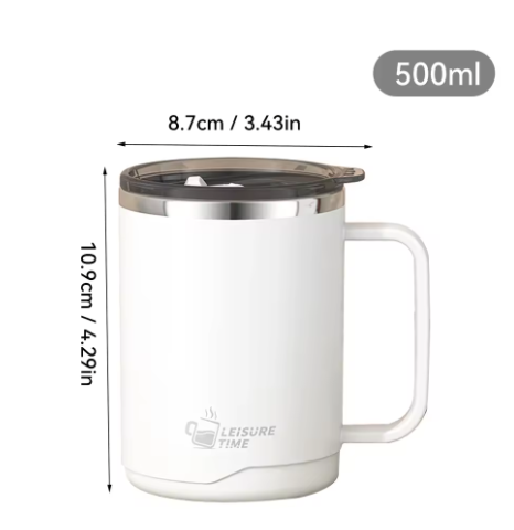 Dubbelwandige RVS Koffiemok met Handvat – Geïsoleerde Drinkbeker met Deksel