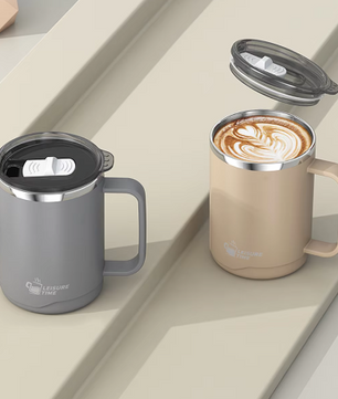 Dubbelwandige RVS Koffiemok met Handvat – Geïsoleerde Drinkbeker met Deksel