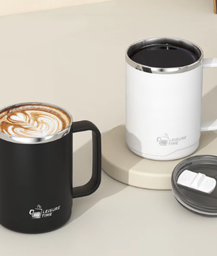 Dubbelwandige RVS Koffiemok met Handvat – Geïsoleerde Drinkbeker met Deksel